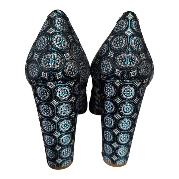 SOLD!!! CREW COLLECTION "Etta" Silk & Leather Block Heel Pumps - Size 8 - Picture 4 of 8